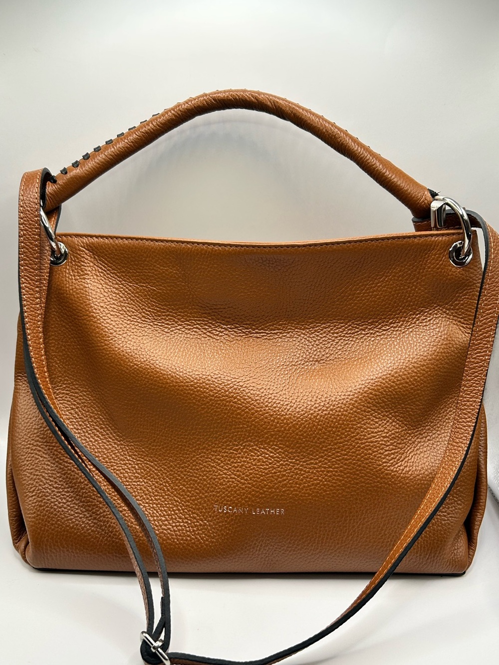 Tuscany Leather Cognac Pebbled Shoulder/Crossbody Bag